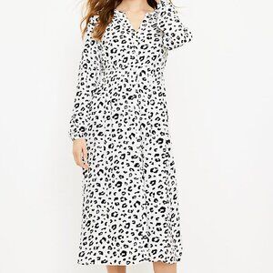 LOFT Leopard Print Midi Shirt Dress - White - Size 18 - White Black